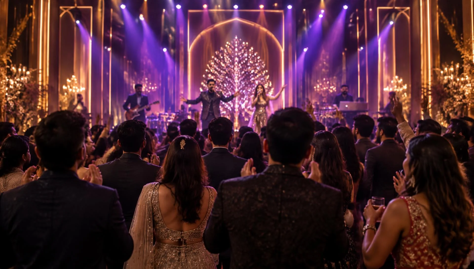 Guests enjoying live music at an elegant evening event